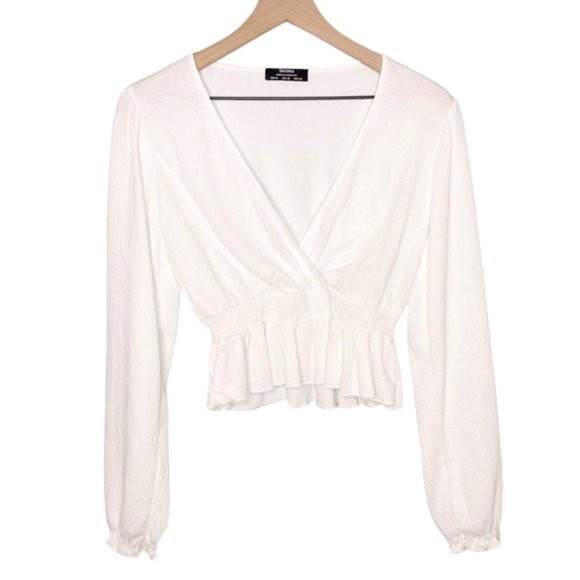 Bershka Tops - Bershka White Peplum V-Neck Crop Top